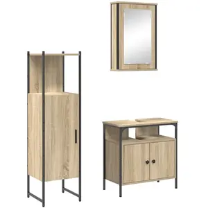 vidaXL Ensemble de mobilier de salle de bain avec étagère 3 pcs Marron pas cher