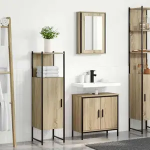 vidaXL Ensemble de mobilier de salle de bain avec étagère 3 pcs Marron pas cher