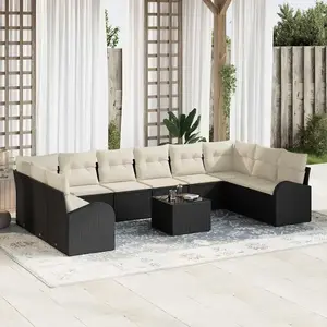 vidaXL Ensemble de Canapés avec coussin 11 pcs Noir Polyrotin pas cher
