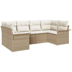 vidaXL Ensemble de canapé de jardin avec coussin 6 pcs Beige polyrotin pas cher