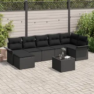 Vidaxl Ensemble De Canapé De Jardin Avec Coussin 8 Pcs Noir Poly Rotin pas cher