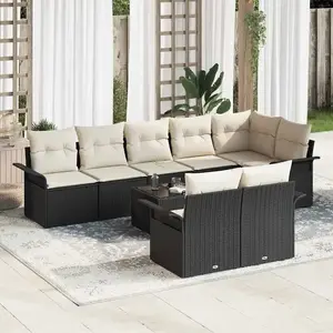 vidaXL Ensemble de canapé de jardin avec coussin 9 pcs Noir polyrotin pas cher