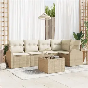 vidaXL Set de Canapés de Jardin en 6 pièces avec Coussins Marron Poly Rattan pas cher