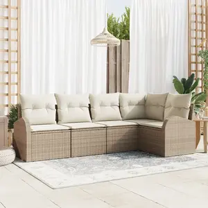 vidaXL Ensemble de canapé de jardin 5 pièces avec coussins Rotin poly beige pas cher