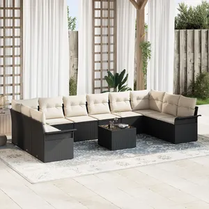 vidaXL Ensemble de canapé de jardin avec coussin 11 pcs Noir polyrotin pas cher