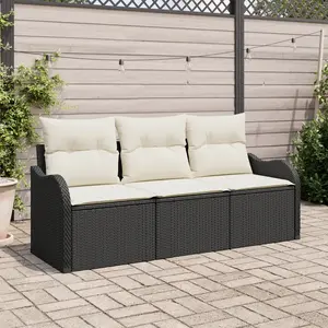 Ensemble De Canapé De Jardin Avec Coussin 3 Pcs Noir Poly Rotin Vidaxl pas cher