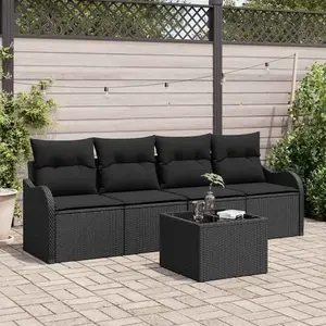 vidaXL Ensemble de canapés de jardin 5 pcs noir poly rotin pas cher