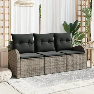 Ensemble De Canapé De Jardin Avec Coussin 3 Pcs Gris Poly Rotin Vidaxl pas cher