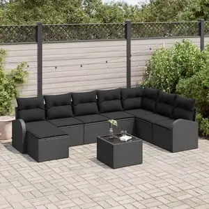 vidaXL Ensemble de canapé de jardin avec coussin 9 pcs Noir Poly rotin pas cher