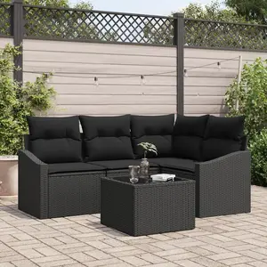 vidaXL Ensemble de 5 Canapés de Jardin avec Coussins Beige en Poly Rattan pas cher