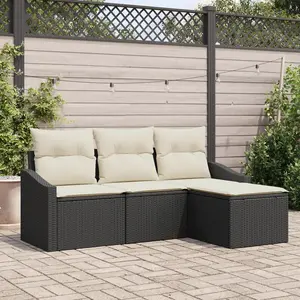 vidaXL Ensemble de canapés avec coussins 4 pcs noir poly rotin pas cher