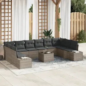 vidaXL Ensemble de canapé de jardin avec coussin 11 pcs Gris polyrotin pas cher