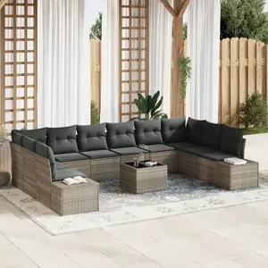 vidaXL Ensemble de Canapé de Jardin de 11 Pièces avec Coussins Gris Rattan pas cher