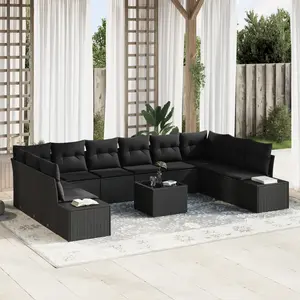 vidaXL Ensemble de canapé de jardin avec coussin 11 pcs Noir polyrotin pas cher