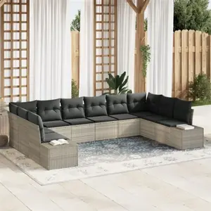vidaXL Set de Canapés de Jardin 10 pièces avec Coussins Gris Clair Rattan pas cher