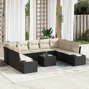 vidaXL Ensemble de canapé de jardin avec coussin 10 pcs Noir polyrotin pas cher