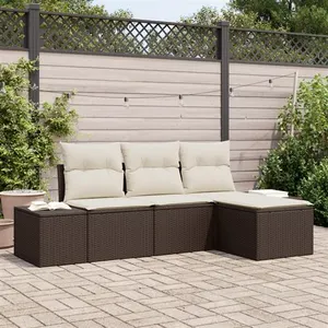 Ensemble De Canapé De Jardin 4 Pcs Marron Poly Rotin Vidaxl pas cher