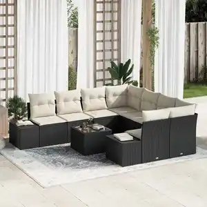 vidaXL Ensemble de canapé de jardin avec coussin 9 pcs Noir polyrotin pas cher
