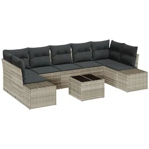 vidaXL Set de Canapé de Jardin 8 Pièces avec Coussins Gris Clair Poly Rattan pas cher
