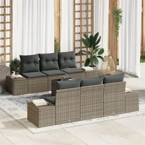 vidaXL Ensemble de canapé de jardin avec coussin 7 pcs Gris polyrotin pas cher