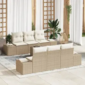 vidaXL Ensemble de canapé de jardin avec coussin 7 pcs Beige polyrotin pas cher