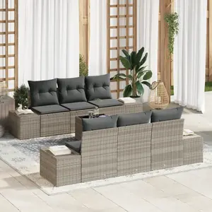 vidaXL Ensemble de 7 canapés de jardin avec coussins gris clair poly rotin pas cher