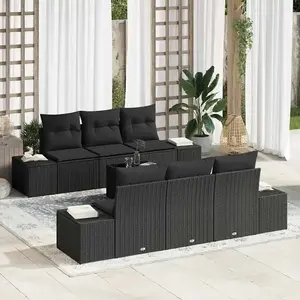 vidaXL Ensemble de canapé de jardin avec coussin 7 pcs Noir polyrotin pas cher