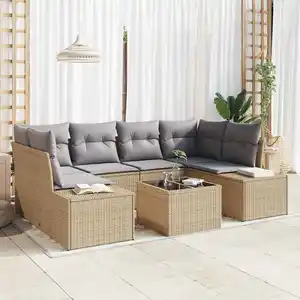 vidaXL Ensemble de canapé de jardin avec coussin 7 pcs Beige polyrotin pas cher