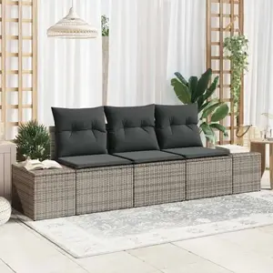 vidaXL Ensemble de canapés avec coussins 3 pcs Gris Poly-Rotin pas cher
