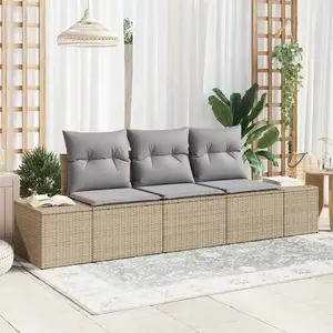 vidaXL Ensemble de canapés avec coussins 3 pcs Beige Poly-Rattan pas cher