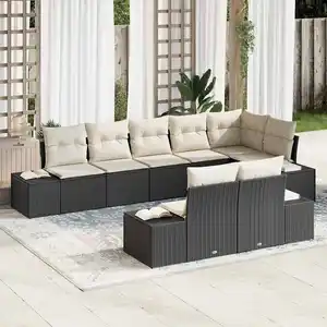 Vidaxl - Ensemble De Canapé De Jardin 8 Pcs Noir Et Crème Poly Rotin pas cher