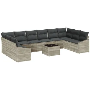 VIDAXL Ensemble de canapé de jardin 11 pièces avec coussins Gris Poly Rattan pas cher