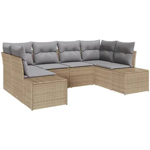 vidaXL Ensemble de canapé de jardin avec coussin 6 pcs Beige polyrotin pas cher