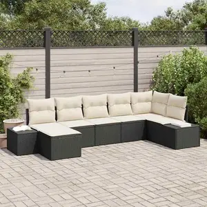 vidaXL Ensemble de canapé de jardin avec coussin 7 pcs Noir polyrotin pas cher