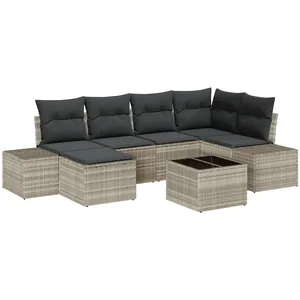 vidaXL Ensemble de 7 pièces de Canapé de Jardin avec Coussins Gris Poly Rotin pas cher