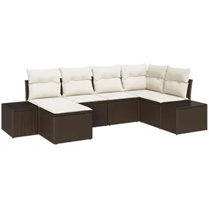 Vidaxl - Ensemble De Canapé De Jardin 6 Pcs Marron Et Crème Poly Rotin pas cher