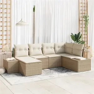 vidaXL Ensemble de canapé de jardin 6 pièces avec coussins Rattan poly beige pas cher