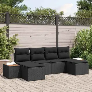 Vidaxl Ensemble De Canapé De Jardin Avec Coussin 6 Pcs Noir Poly Rotin pas cher