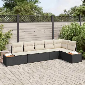 vidaXL Ensemble de canapé de jardin avec coussin 6 pcs Noir Poly rotin pas cher