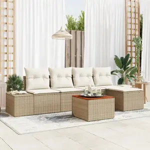vidaXL Ensemble de canapé de jardin avec coussin 6 pcs Beige polyrotin pas cher