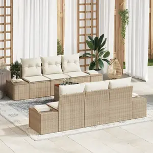 vidaXL Ensemble de canapé de jardin avec coussin 7 pcs Beige polyrotin pas cher