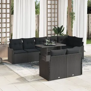 vidaXL Ensemble de salon avec coussins 9 pcs noir Poly rotin pas cher
