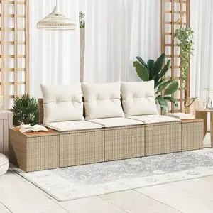 vidaXL Ensemble de canapé de jardin avec coussin 3 pcs Beige polyrotin pas cher