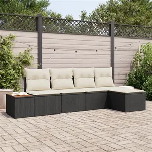 vidaXL Ensemble de canapé de jardin avec coussin 5 pcs Noir Poly rotin pas cher