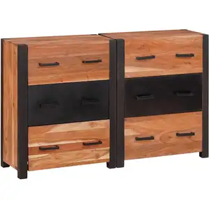 vidaXL Buffet 3 pcs Marron 110 x 30 x 75 cm Bois d'acacia massif pas cher