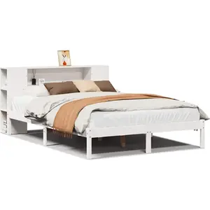 vidaXL Lit bibliothèque sans matelas blanc 160x200 cm bois pin massif pas cher