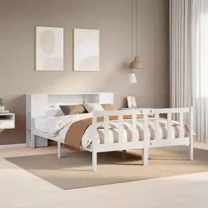vidaXL Vidaxl Lit Bibliothèque Sans Matelas Blanc 140x200 Cm Bois Pin Massif pas cher