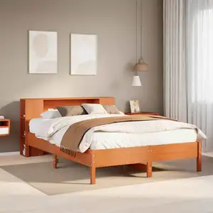 vidaXL Lit bibliothèque sans matelas cire marron 135x190 cm pin massif pas cher