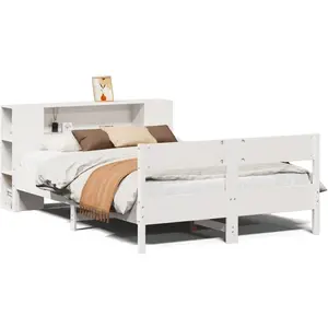 vidaXL Lit bibliothèque sans matelas blanc 135x190 cm bois pin massif pas cher