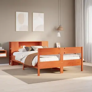 vidaXL Lit bibliothèque sans matelas cire marron 135x190 cm pin massif pas cher